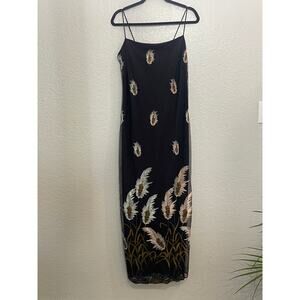 Green Land Maxi Dress – Leaf Silhouette | Mesh Straps | Vintage Size M
